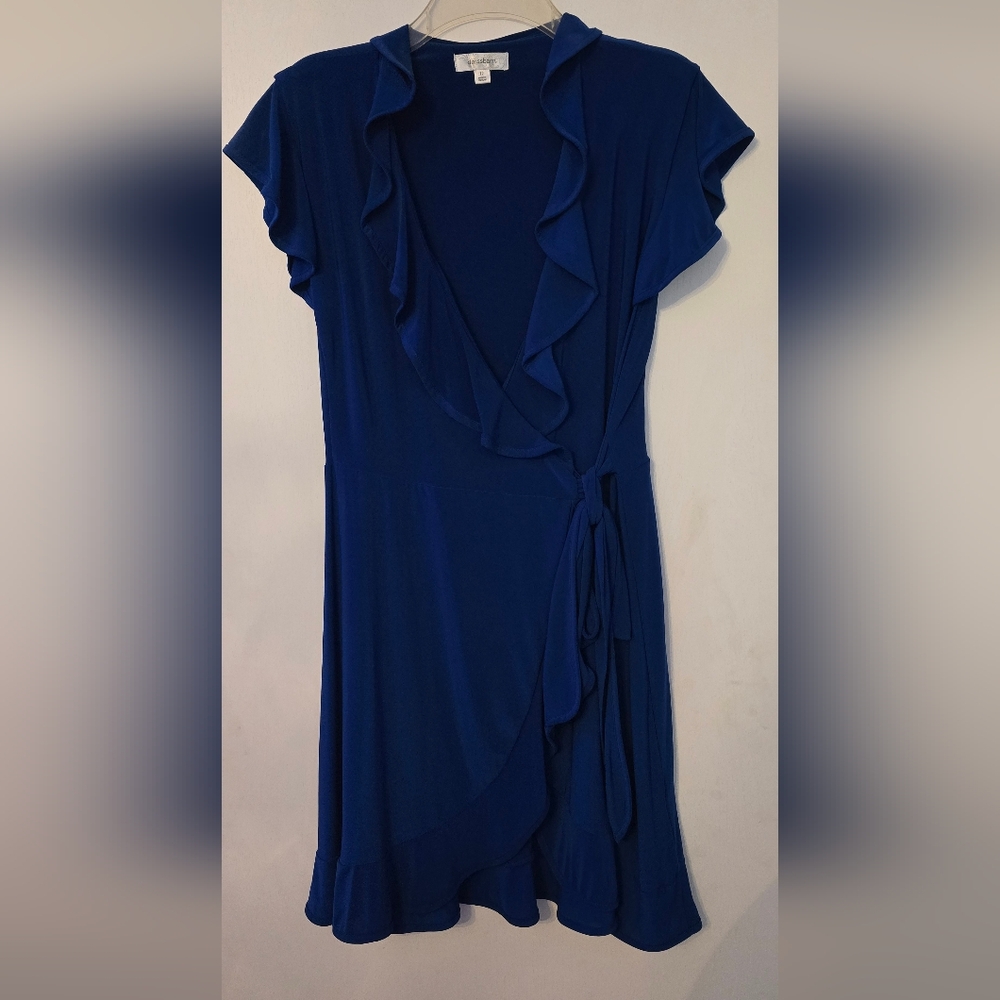 dressbarn Asymmetrical Ruffle Dress in Deep Blue